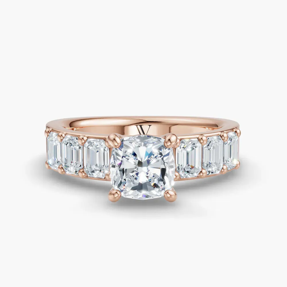 Certified 1 carat Lab Grown Diamond Cushion Cut Side Stone Engagement Ring in 18K Rose Gold-Novalis