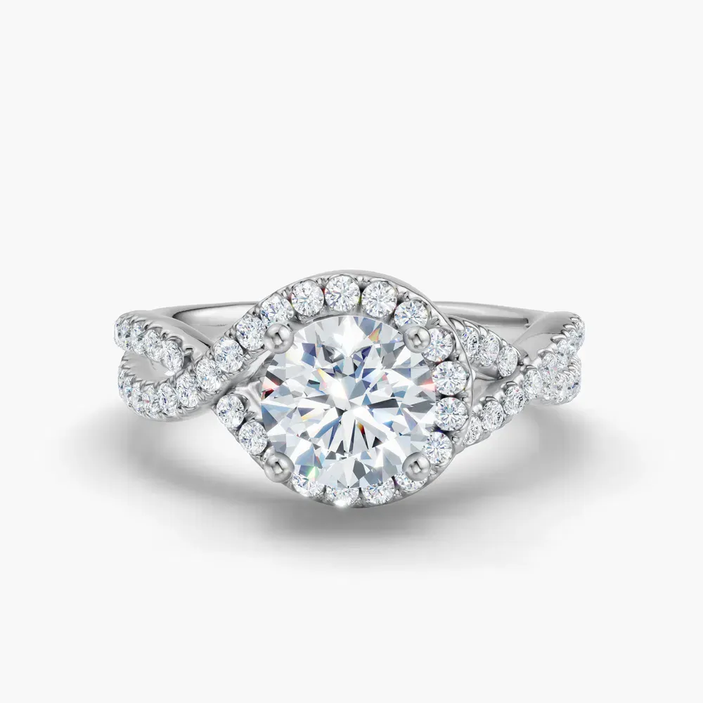 Certified 1 carat Lab Grown Diamond Round Cut Unique, Pavé, Halo Engagement Ring in 18K White Gold-Stellune