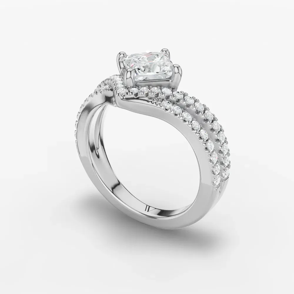 Certified 1 carat Lab Grown Diamond Princess Cut Pavé, Unique, Floating Engagement Ring in 18K White Gold-Soli
