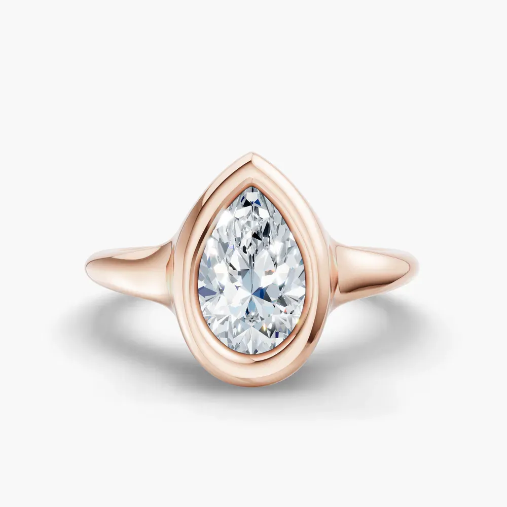 Certified 1 carat Lab Grown Diamond Pear Cut Solitaire, Bezel Engagement Ring in 14K Rose Gold-Zayn