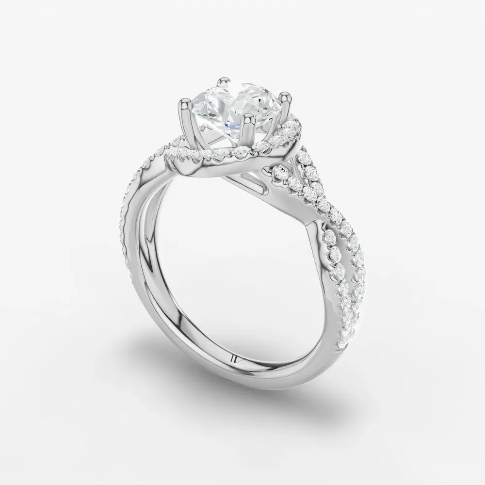Certified 1 carat Lab Grown Diamond Round Cut Unique, Pavé, Halo Engagement Ring in 14K White Gold-Stellune