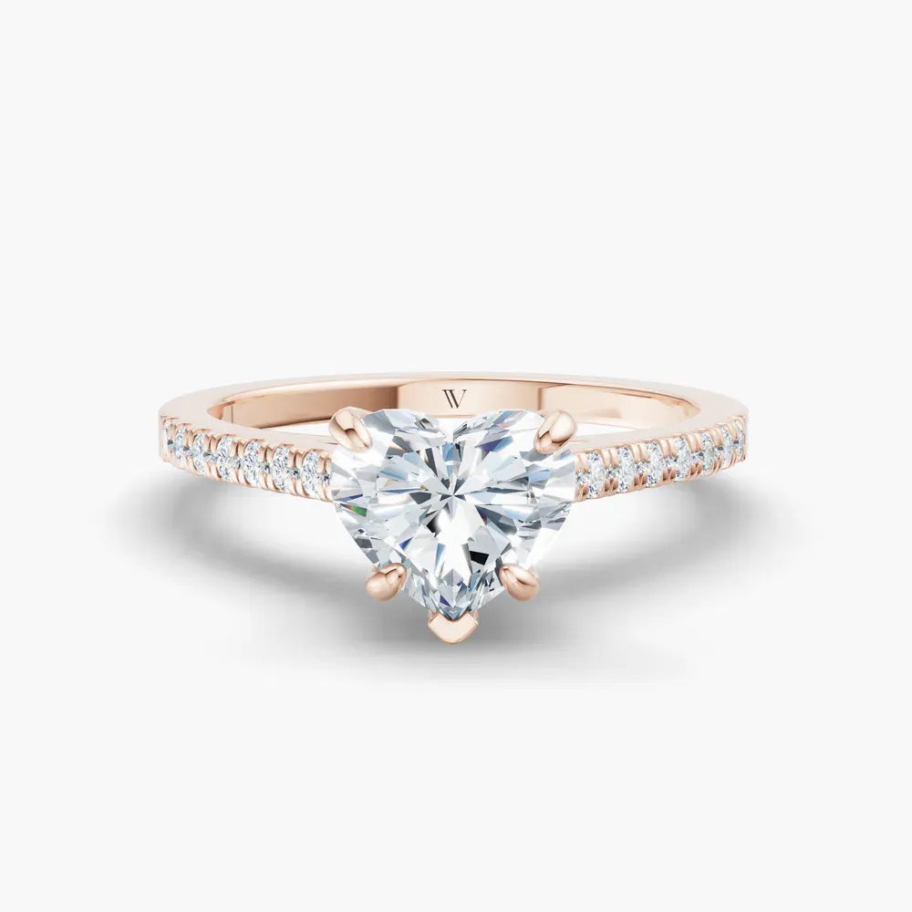 Certified 1 carat Lab Grown Diamond Heart Cut Pavé, Cathedral Engagement Ring in 14K Rose Gold-Zirellun