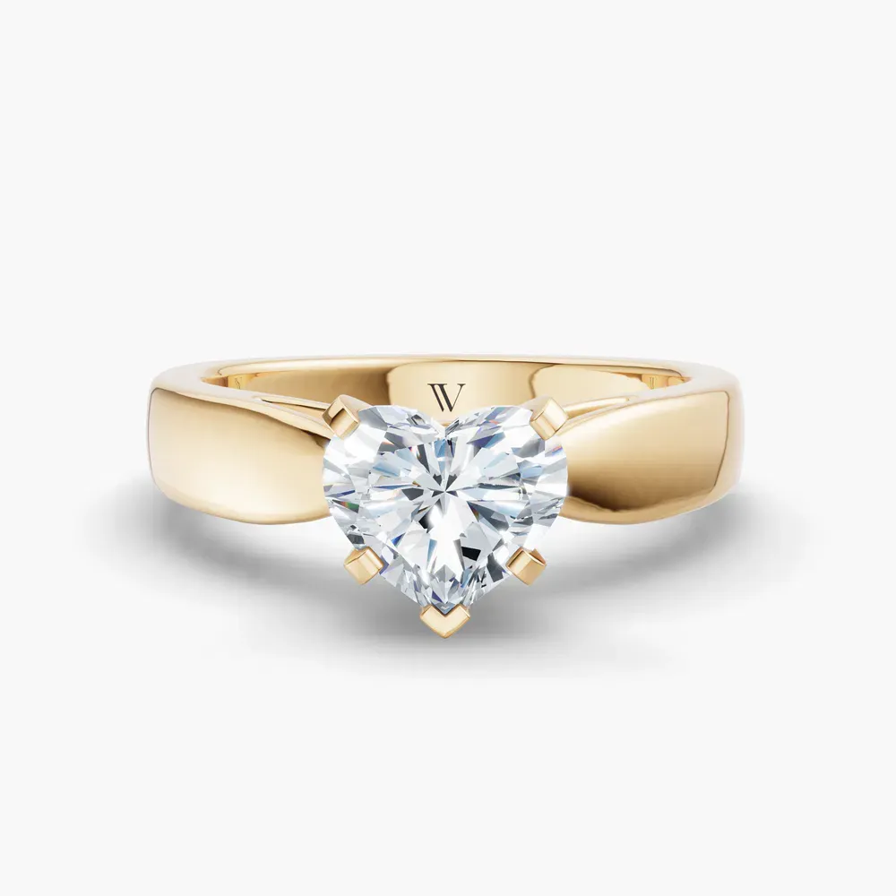 Certified 1 carat Lab Grown Diamond Heart Cut Solitaire, Cathedral Engagement Ring in 14K Yellow Gold-Arlo