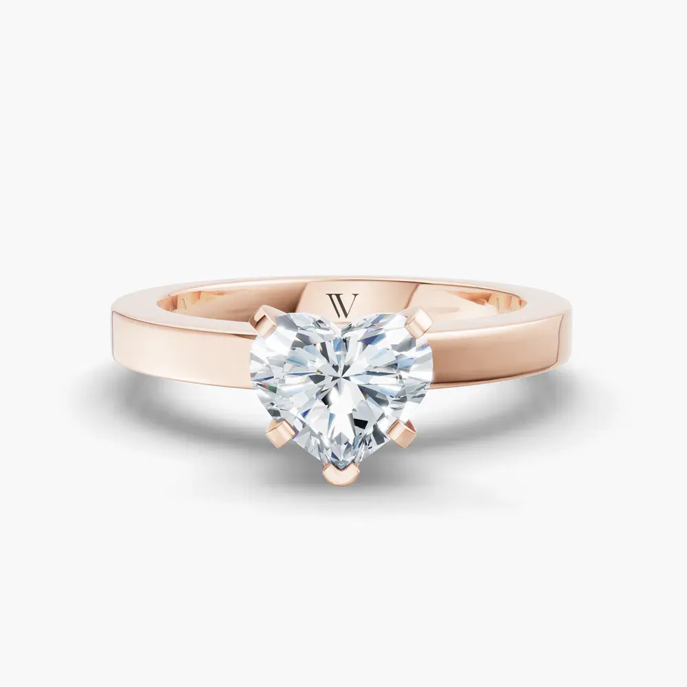 Certified 1 carat Lab Grown Diamond Heart Cut Solitaire, Classic, Simple Engagement Ring in 14K Rose Gold-Elun