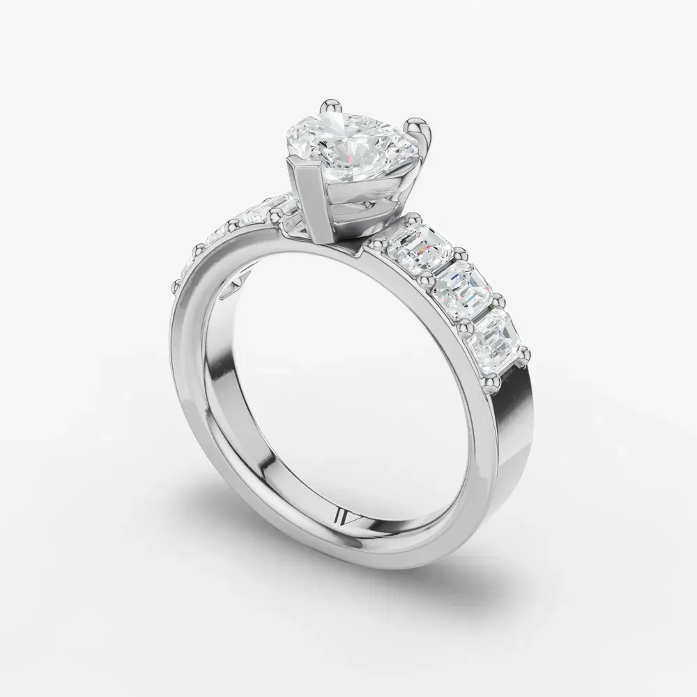 Certified 1 carat Lab Grown Diamond Heart Cut Side Stone Engagement Ring in 14K White Gold-Novalis