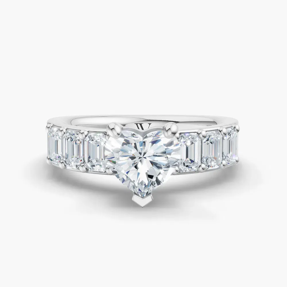 Certified 1 carat Lab Grown Diamond Heart Cut Side Stone Engagement Ring in 14K White Gold-Novalis