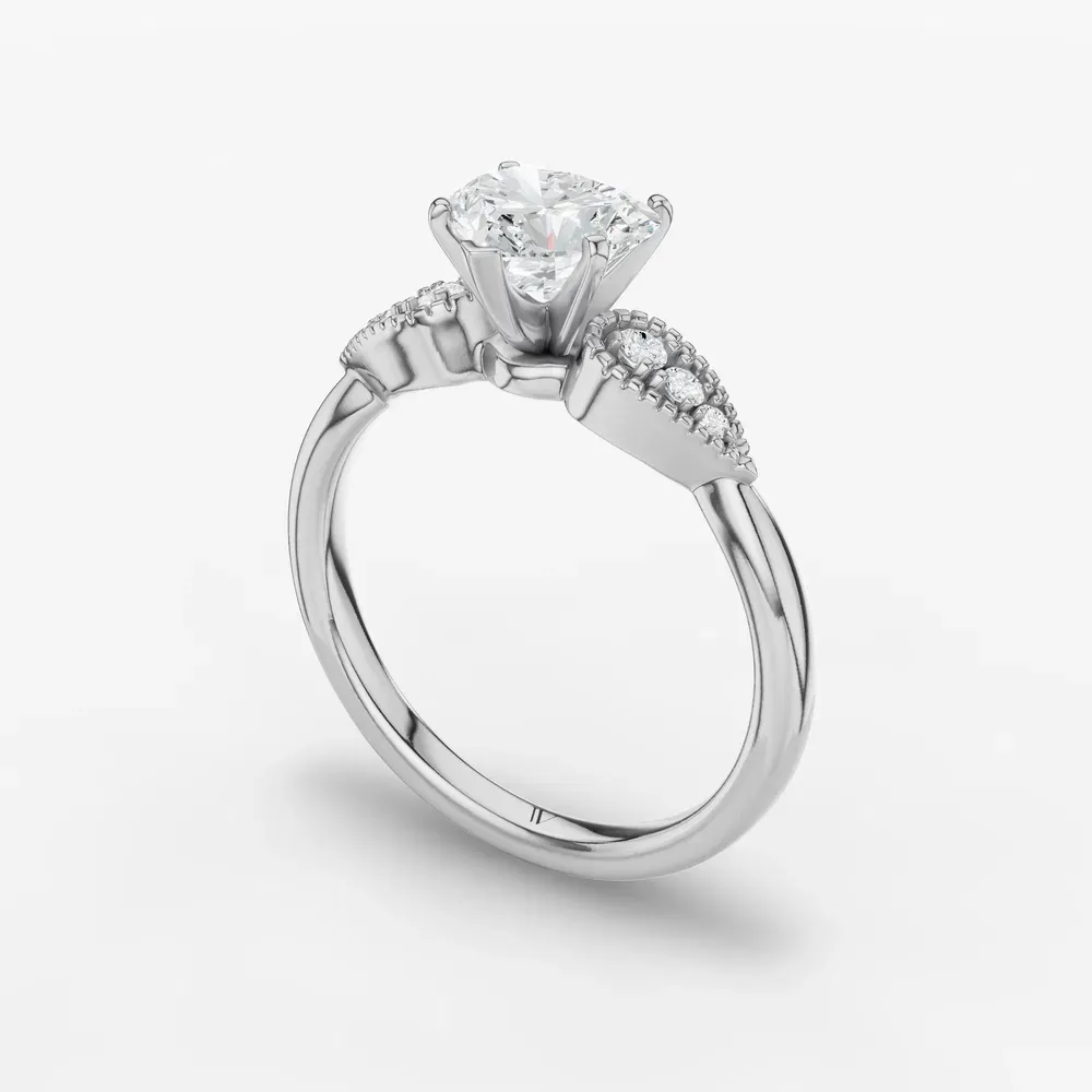 Certified 1 carat Lab Grown Diamond Heart Cut Milgrain, Vintage, Side Stone Engagement Ring in 14K White Gold-Yerlin