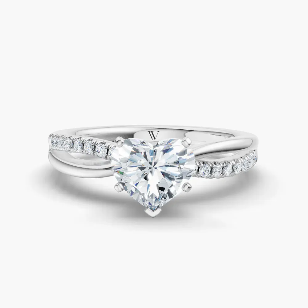 Certified 1 carat Lab Grown Diamond Heart Cut Pavé, Split Shank Engagement Ring in 14K White Gold-Polaris