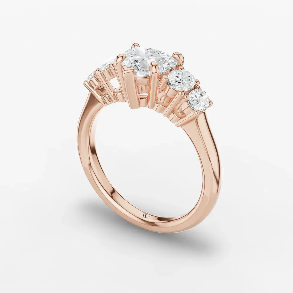 Certified 1 carat Lab Grown Diamond Heart Cut Five Stone, Side Stone Engagement Ring in 14K Rose Gold-Elyx