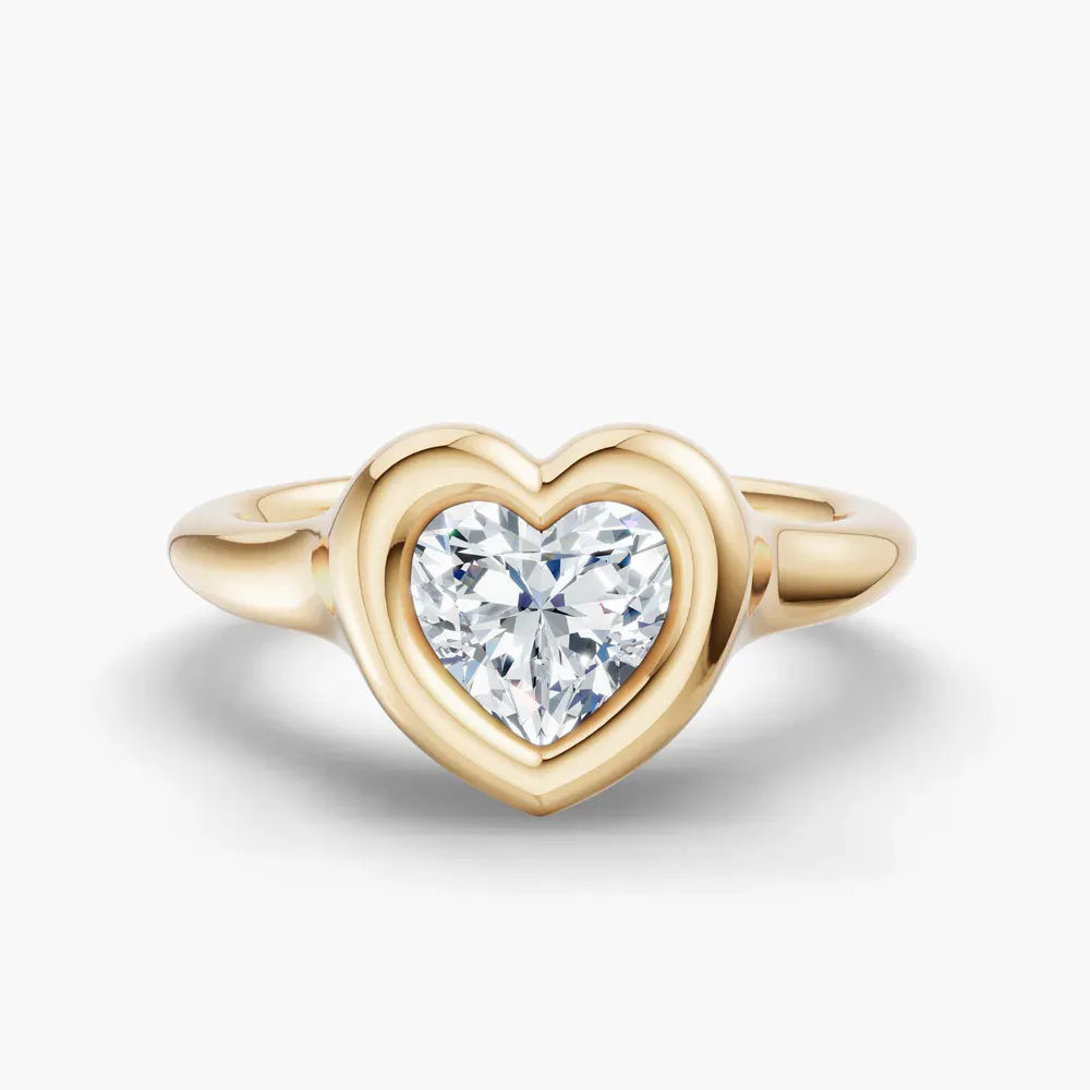 Certified 1 carat Lab Grown Diamond Heart Cut Solitaire, Bezel Engagement Ring in 14K Yellow Gold-Zayn
