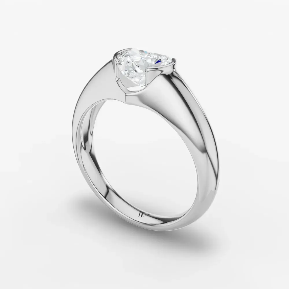 Certified 1 carat Lab Grown Diamond Heart Cut Solitaire, Bezel, East-West Engagement Ring in 14K White Gold-Elen