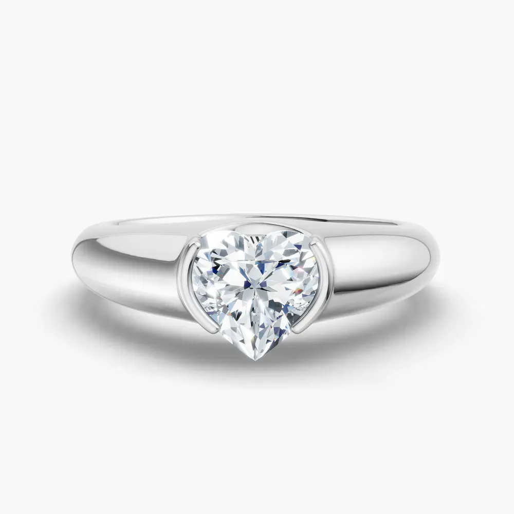 Certified 1 carat Lab Grown Diamond Heart Cut Solitaire, Bezel, East-West Engagement Ring in 14K White Gold-Elen