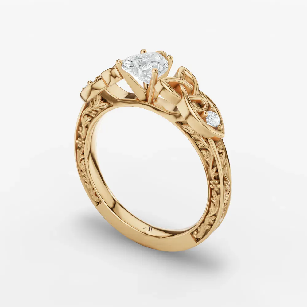 Certified 1 carat Lab Grown Diamond Heart Cut Vintage, Cathedral, Unique Engagement Ring in 14K Yellow Gold-Kael