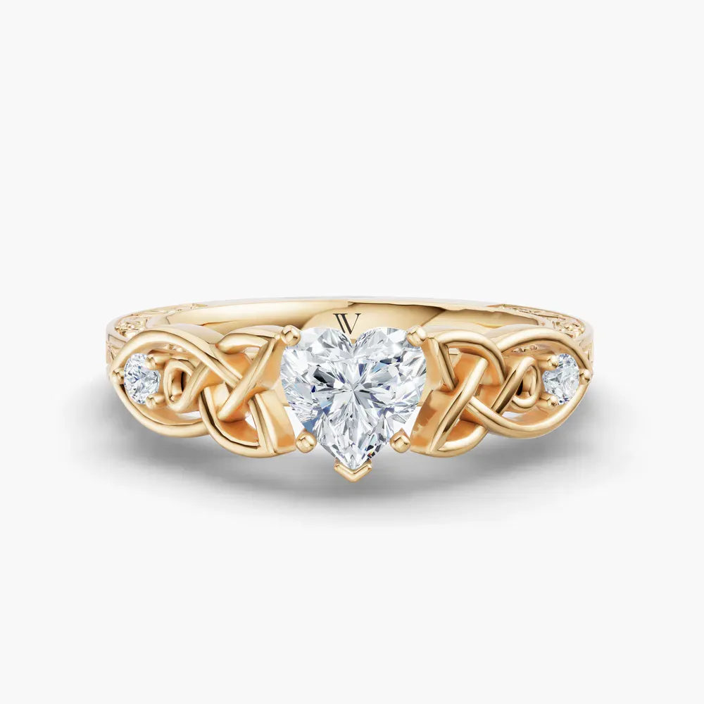 Certified 1 carat Lab Grown Diamond Heart Cut Vintage, Cathedral, Unique Engagement Ring in 14K Yellow Gold-Kael