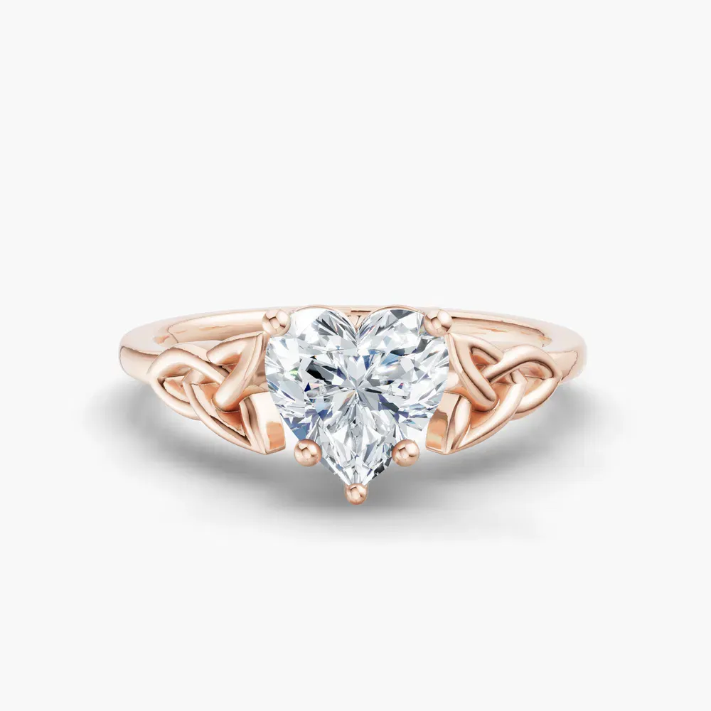 Certified 1 carat Lab Grown Diamond Heart Cut Solitaire, Cathedral, Celtic Engagement Ring in 14K Rose Gold-Vire