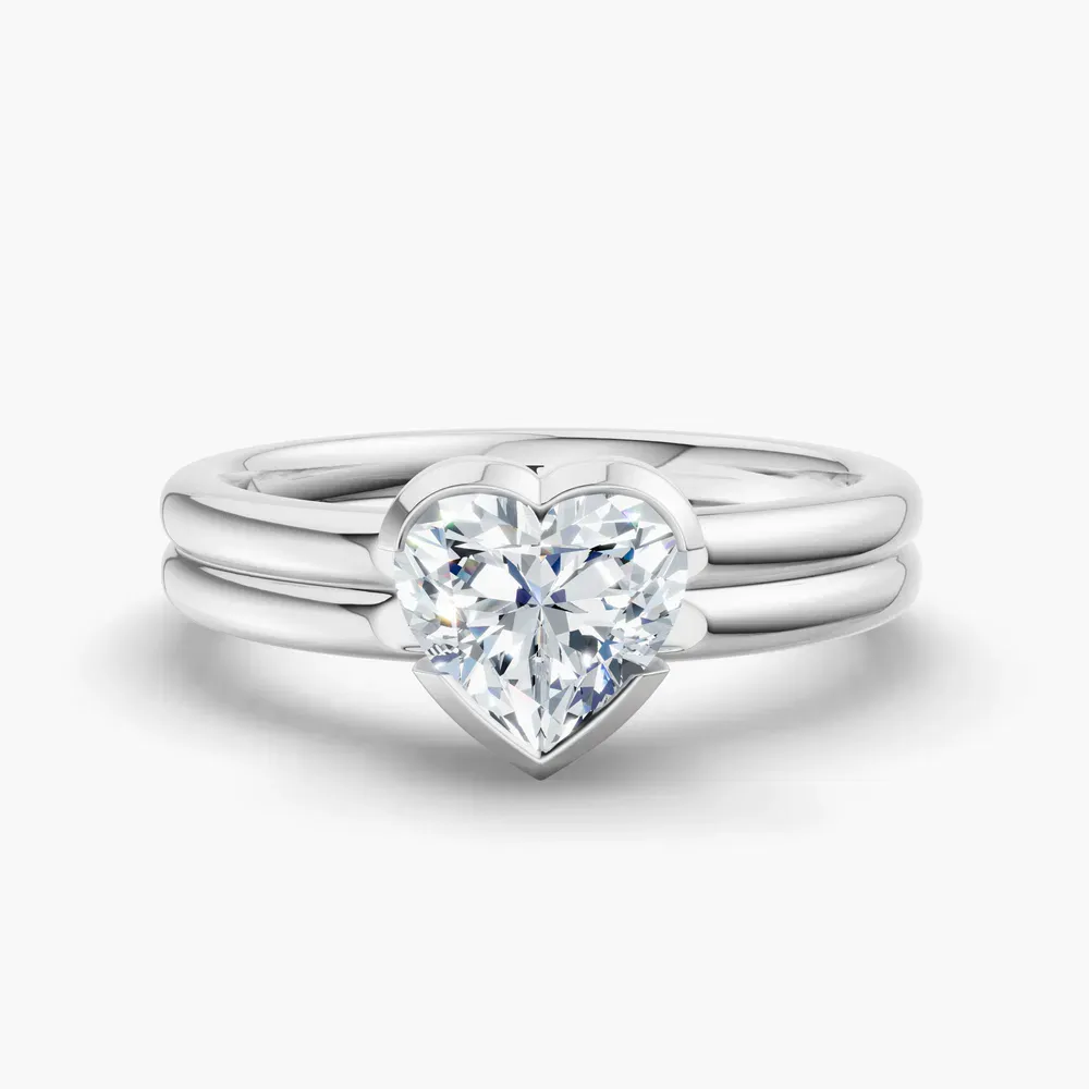 Certified 1 carat Lab Grown Diamond Heart Cut Solitaire, Bezel, Modern Engagement Ring in 14K White Gold-Sena