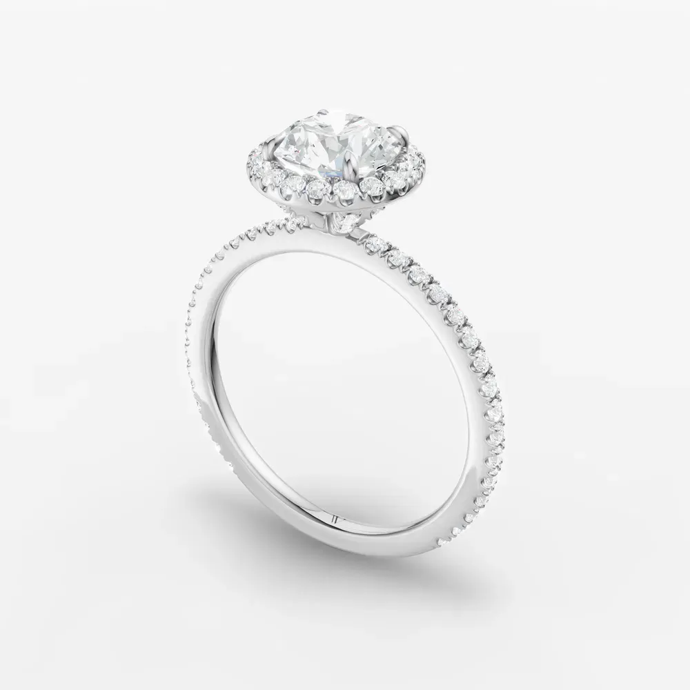 Certified 1 carat Lab Grown Diamond Round Cut Pavé, Halo, Hidden Halo Engagement Ring in 14K White Gold-Jynl