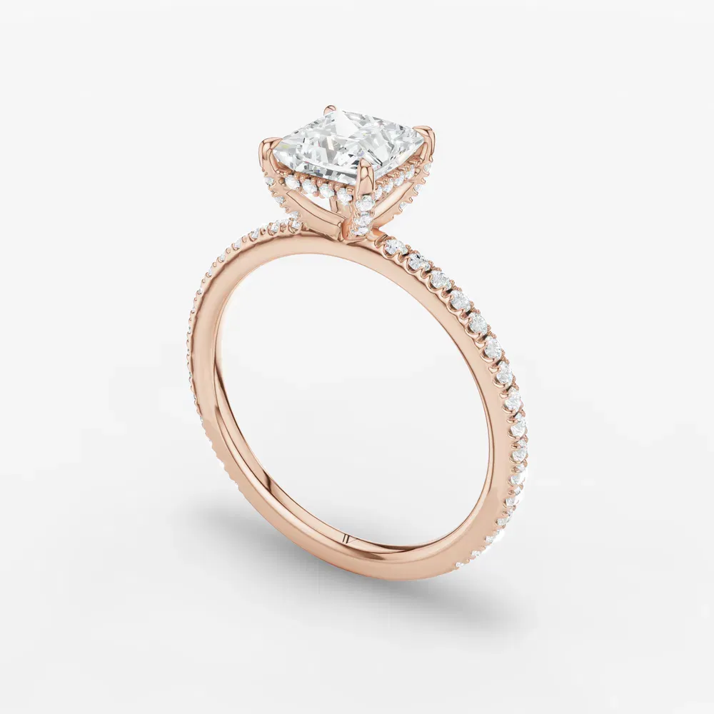 Certified 1 carat Lab Grown Diamond Princess Cut Pavé, Hidden Halo Engagement Ring in 14K Rose Gold-Orhi