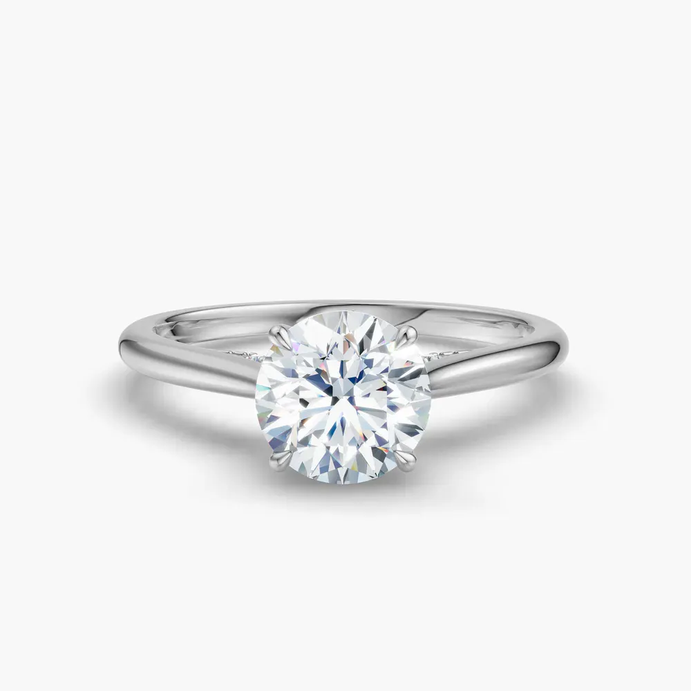 Certified 1 carat Lab Grown Diamond Round Cut Hidden Halo, Cathedral, Solitaire Engagement Ring in 14K White Gold-Wrenq