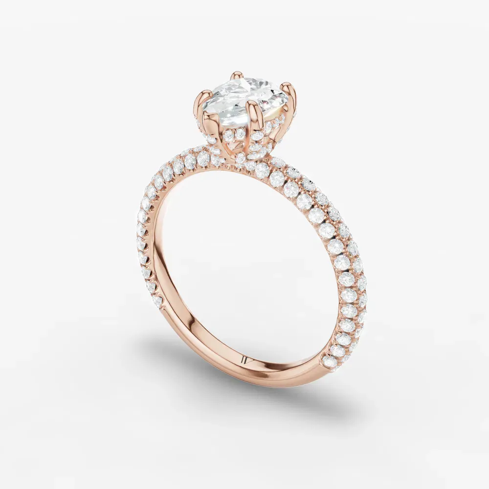 Certified 1 carat Lab Grown Diamond Pear Cut Pavé, Hidden Halo Engagement Ring in 14K Rose Gold-Palith