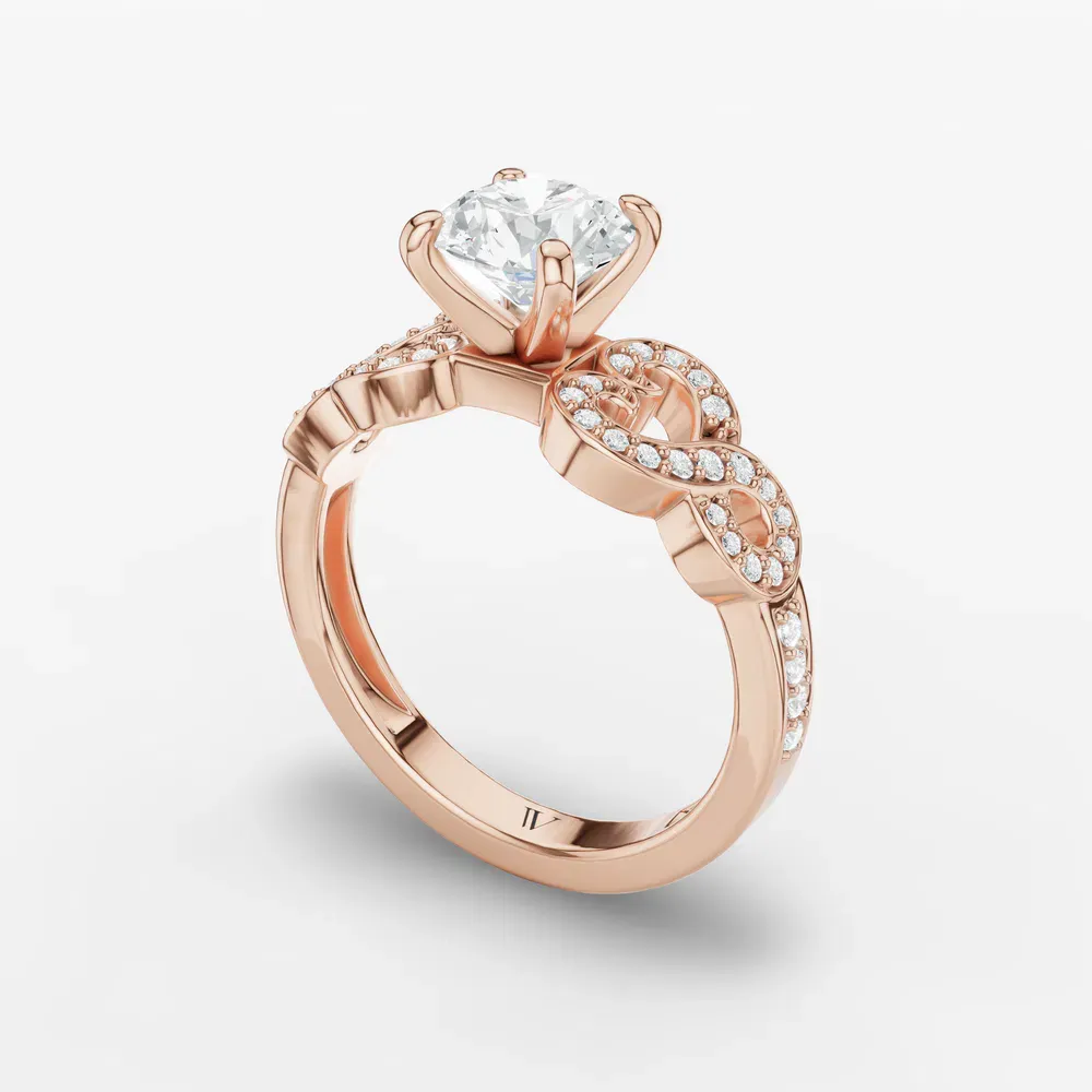 Certified 1 carat Lab Grown Diamond Round Cut Split Shank, Infinity, Twist Engagement Ring in 14K Rose Gold-Bexoli