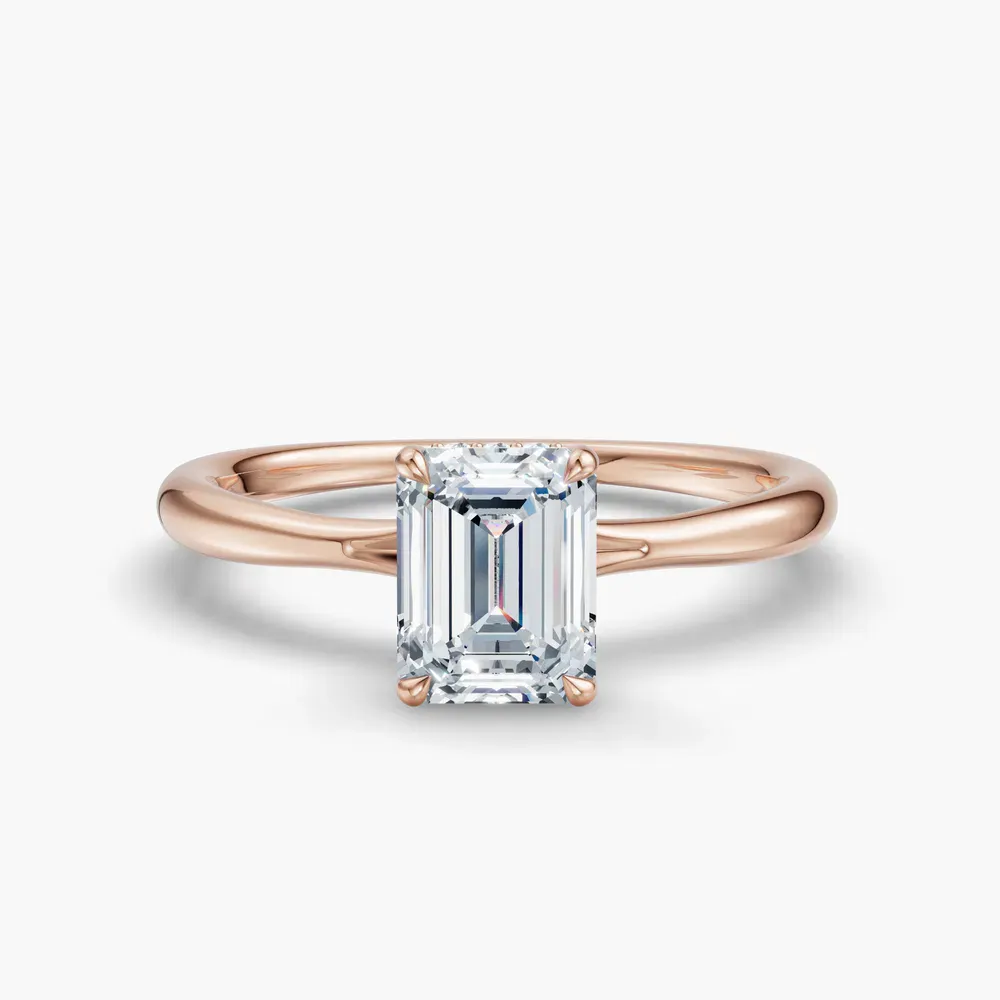 Certified 1 carat Lab Grown Diamond Emerald Cut Hidden Halo, Solitaire, Low profile Engagement Ring in 14K Rose Gold-Anomis