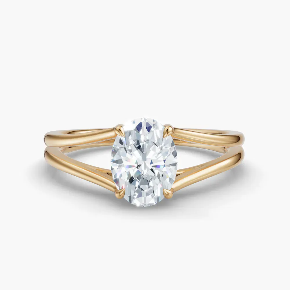 Certified 1 carat Lab Grown Diamond Oval Cut Split Shank, Solitaire, Low profile Engagement Ring in 14K Yellow Gold-Wraith