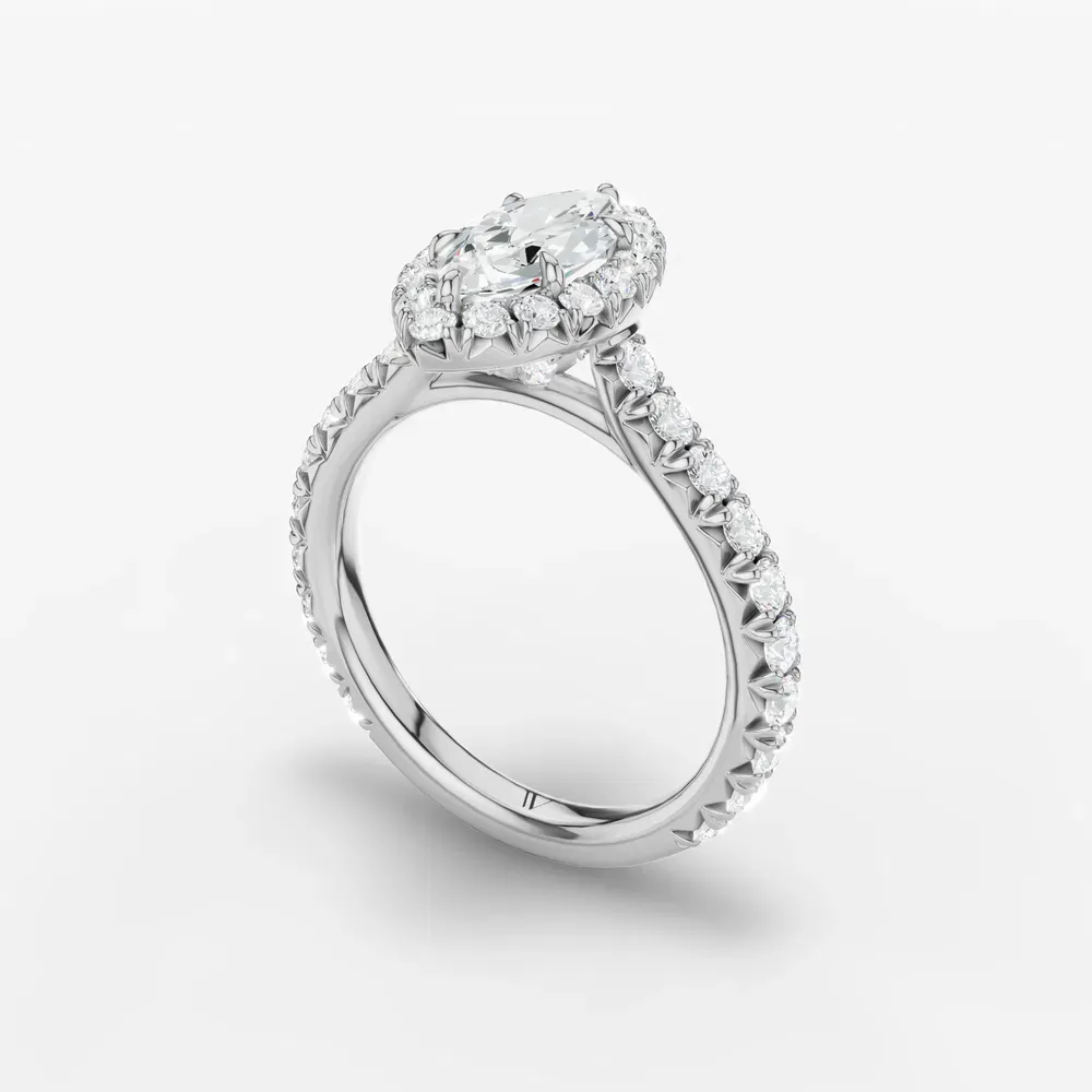 Certified 1 carat Lab Grown Diamond Marquise Cut Cathedral, Pavé, Halo Engagement Ring in 14K White Gold-Zaria