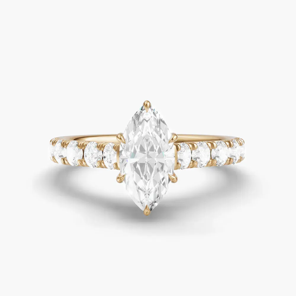 Certified 1 carat Lab Grown Diamond Marquise Cut Pavé, Cathedral, Low profile Engagement Ring in 14K Yellow Gold-Israfil