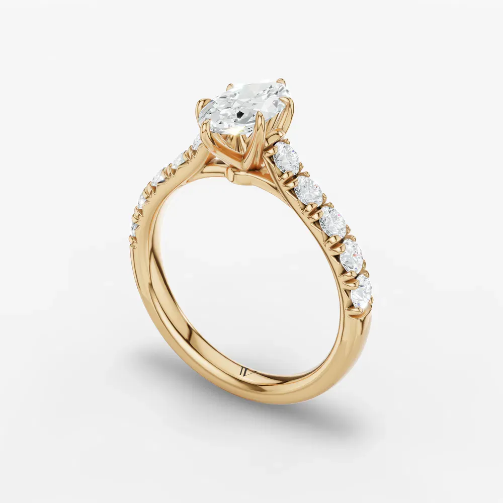 Certified 1 carat Lab Grown Diamond Marquise Cut Pavé, Cathedral, Low profile Engagement Ring in 14K Yellow Gold-Israfil