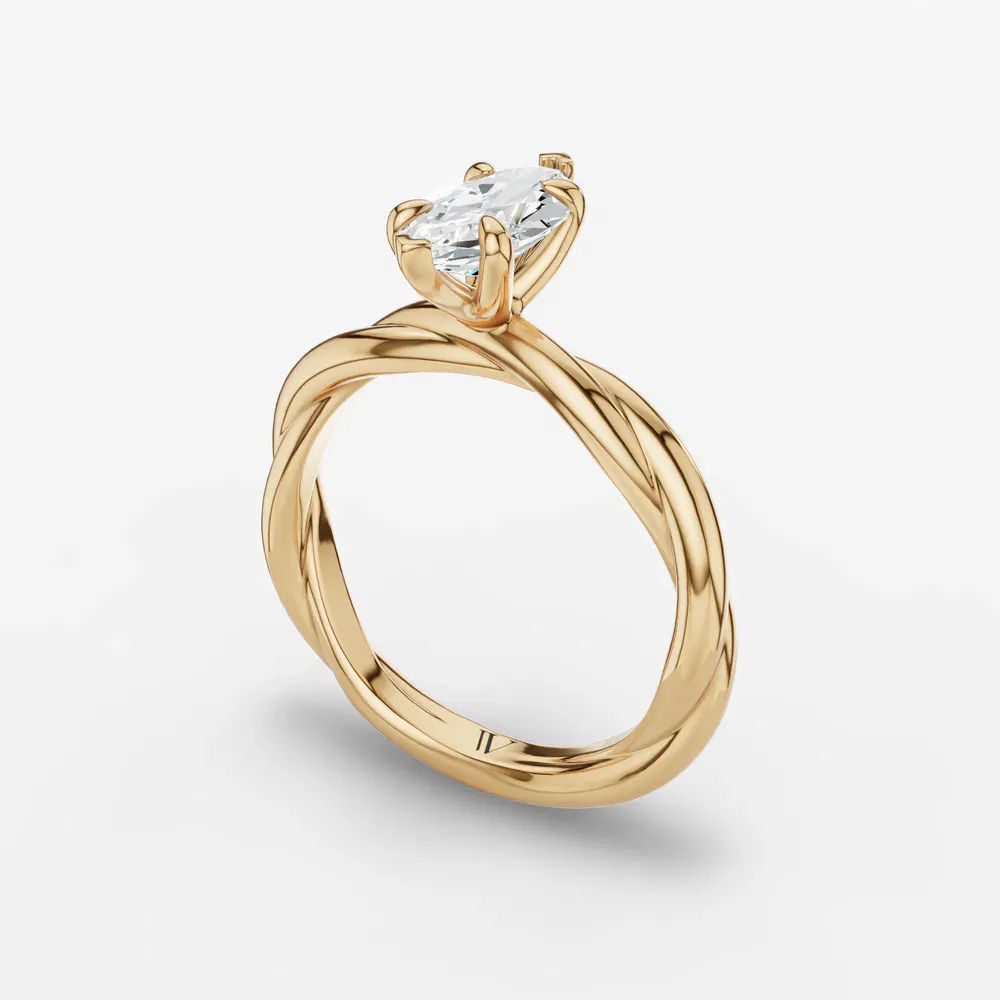 Certified 1 carat Lab Grown Diamond Marquise Cut Solitaire, Twist Engagement Ring in 14K Yellow Gold-Fyora