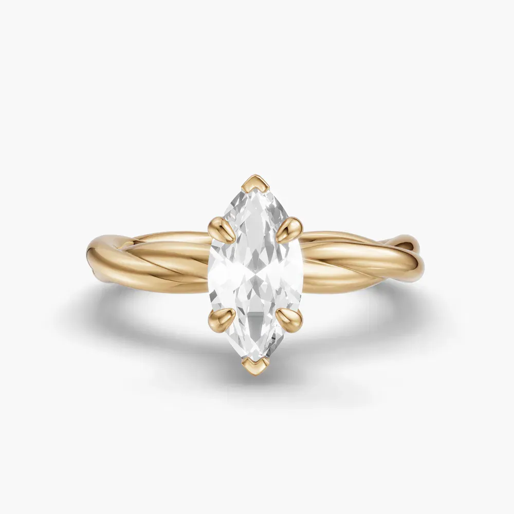 Certified 1 carat Lab Grown Diamond Marquise Cut Solitaire, Twist Engagement Ring in 14K Yellow Gold-Fyora