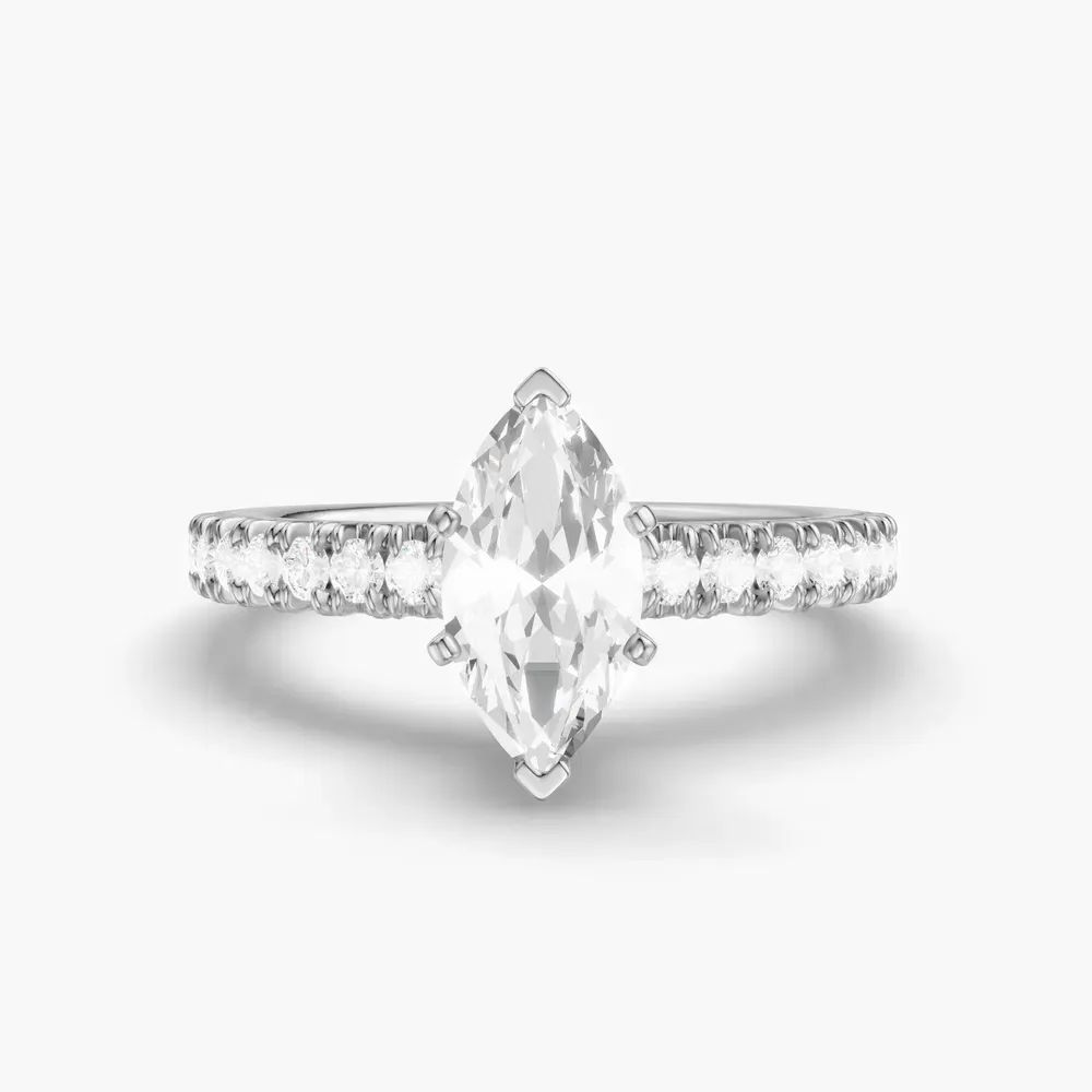 Certified 1 carat Lab Grown Diamond Marquise Cut Pavé, Classic, Simple Engagement Ring in 14K White Gold-Nela
