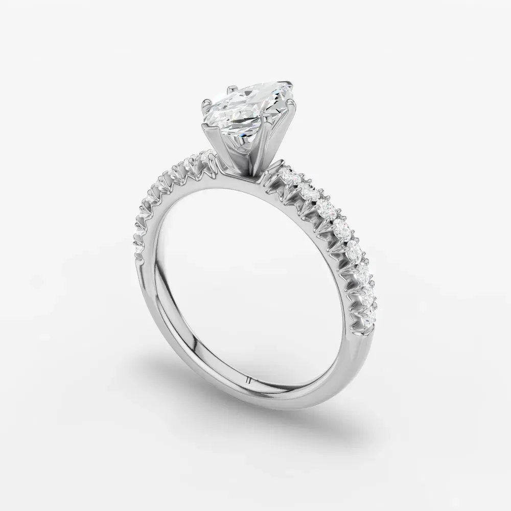 Certified 1 carat Lab Grown Diamond Marquise Cut Pavé, Classic, Simple Engagement Ring in 14K White Gold-Nela