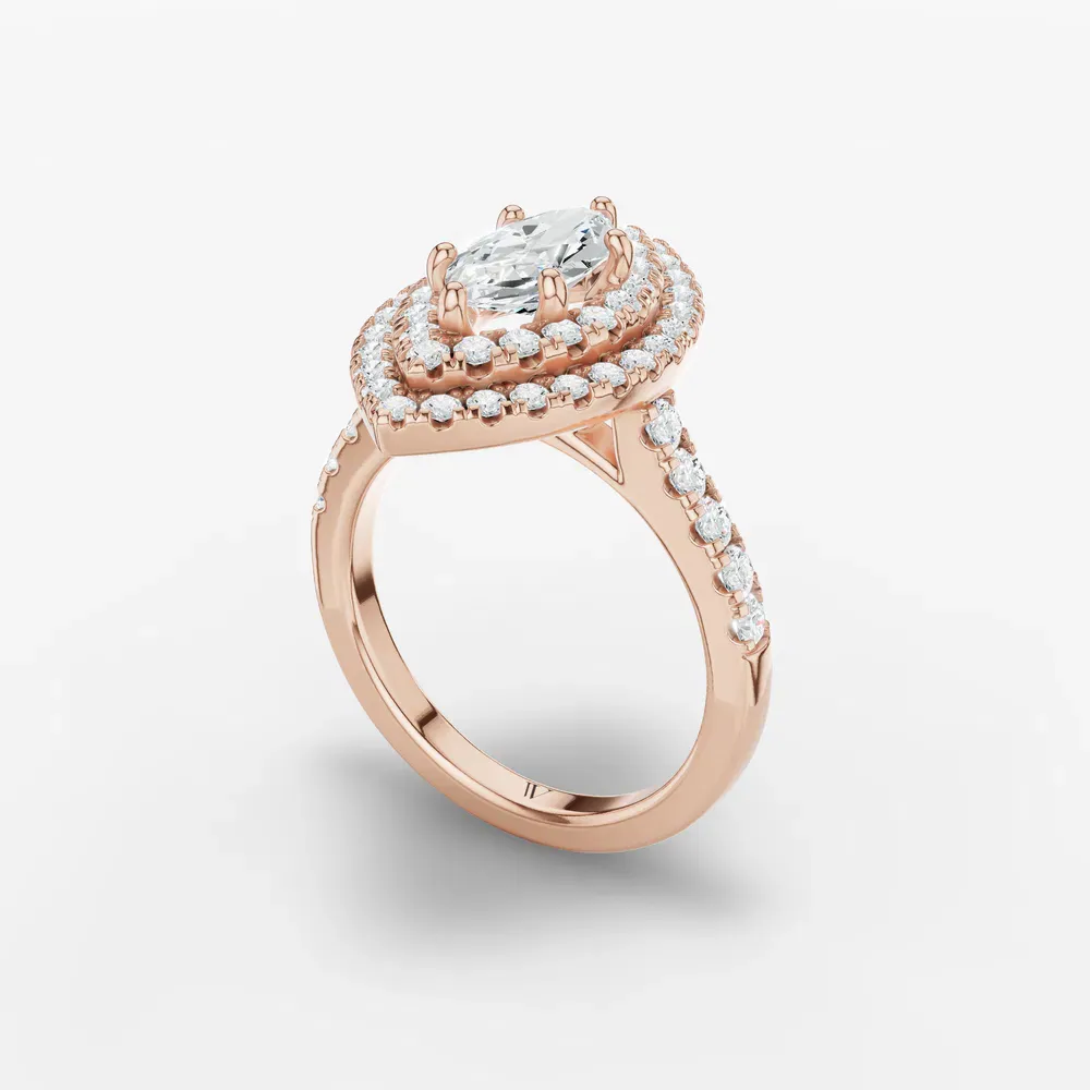 Certified 1 carat Lab Grown Diamond Marquise Cut Halo, Pavé, Double halo Engagement Ring in 14K Rose Gold-Brexa