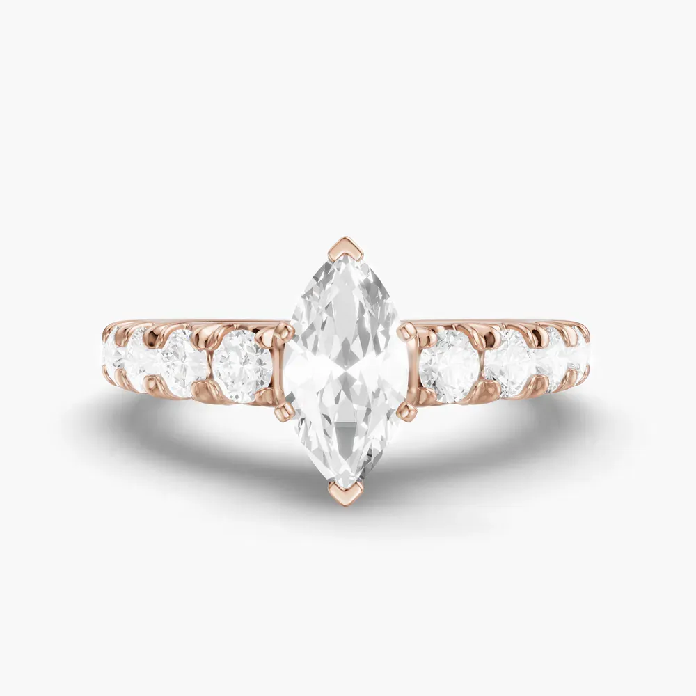 Certified 1 carat Lab Grown Diamond Marquise Cut Pavé, Classic, Simple Engagement Ring in 14K Rose Gold-Zionb