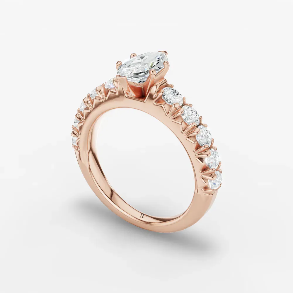 Certified 1 carat Lab Grown Diamond Marquise Cut Pavé, Classic, Simple Engagement Ring in 14K Rose Gold-Zionb
