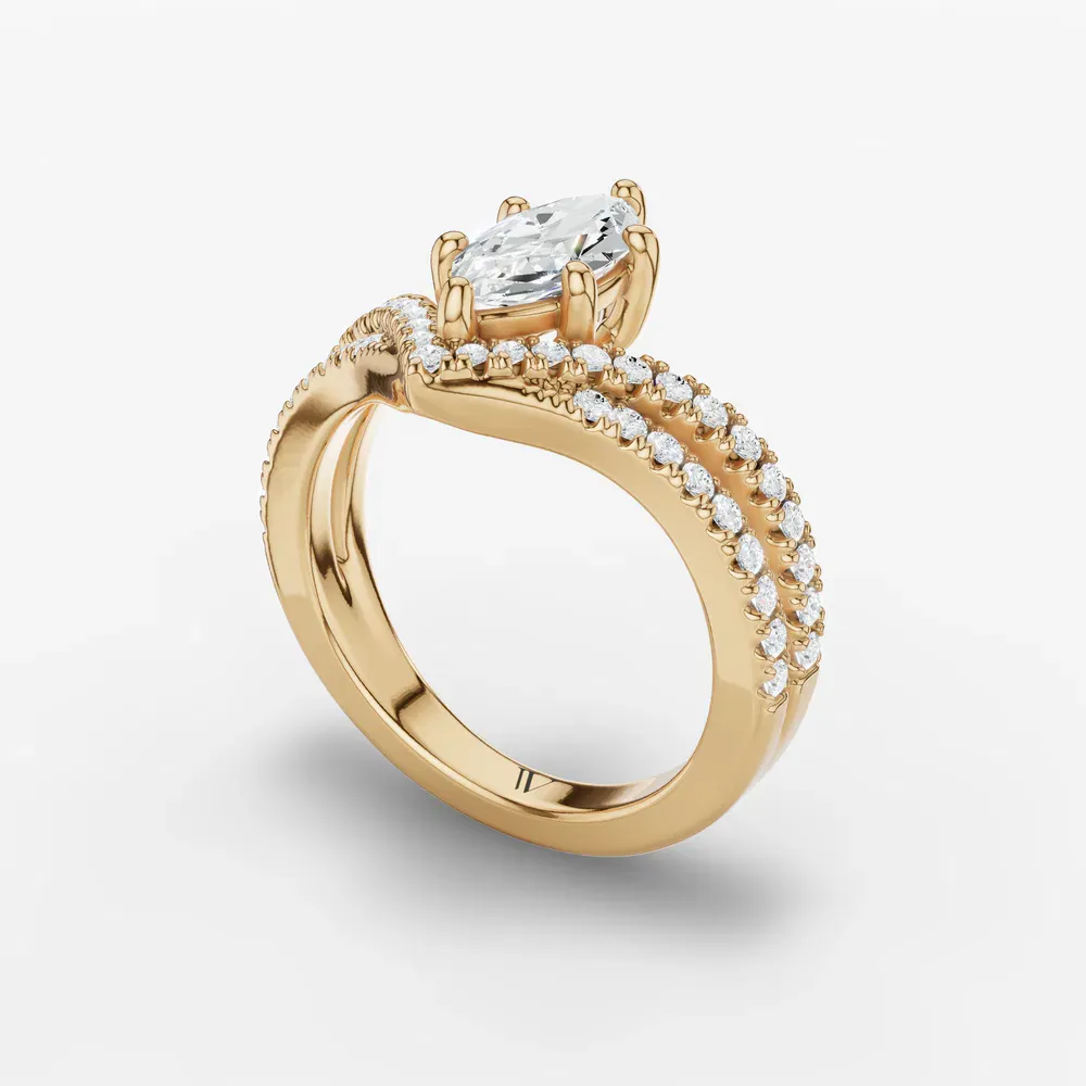 Certified 1 carat Lab Grown Diamond Marquise Cut Pavé, Unique, Floating Engagement Ring in 14K Yellow Gold-Soli