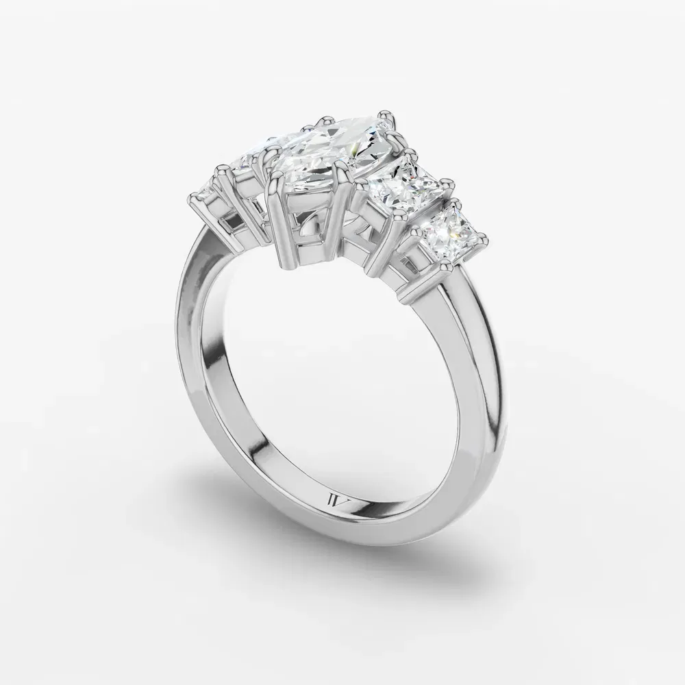 Certified 1 carat Lab Grown Diamond Marquise Cut Five Stone, Side Stone Engagement Ring in 14K White Gold-Velaris