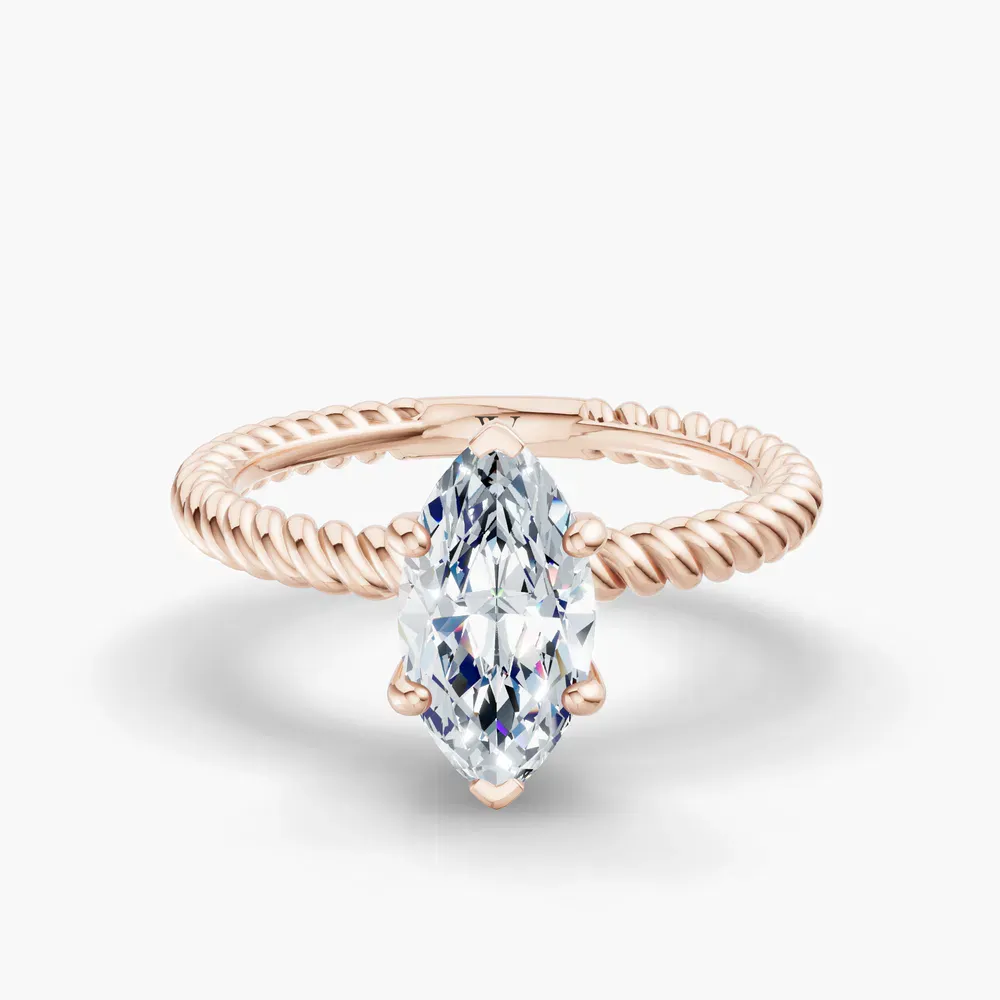 Certified 1 carat Lab Grown Diamond Marquise Cut Solitaire, Twist, Vintage Engagement Ring in 14K Rose Gold-Liray