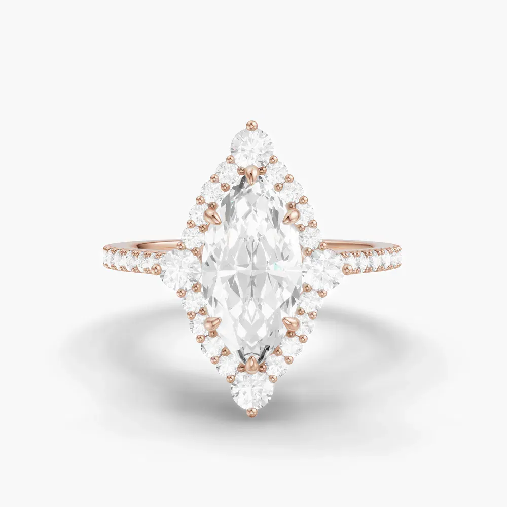 Certified 1 carat Lab Grown Diamond Marquise Cut Hidden Halo, Halo, Cathedral Engagement Ring in 14K Rose Gold-Cylen