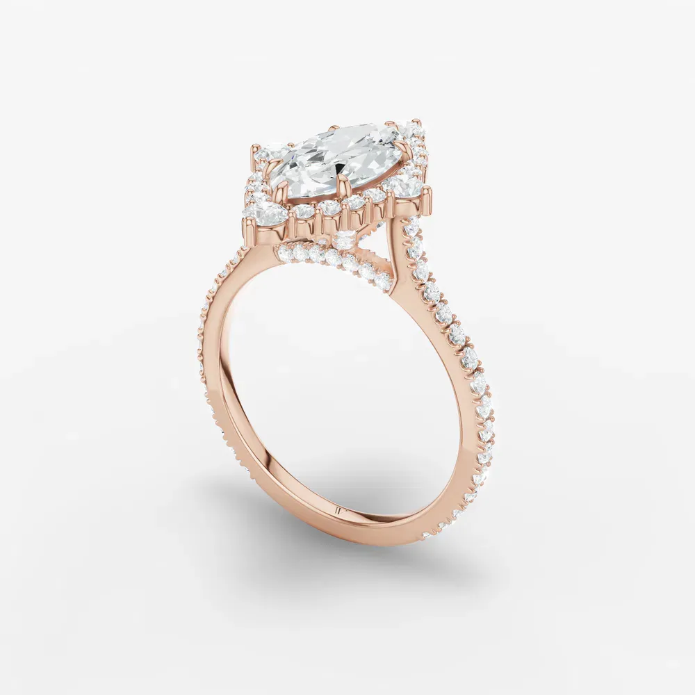 Certified 1 carat Lab Grown Diamond Marquise Cut Hidden Halo, Halo, Cathedral Engagement Ring in 14K Rose Gold-Cylen