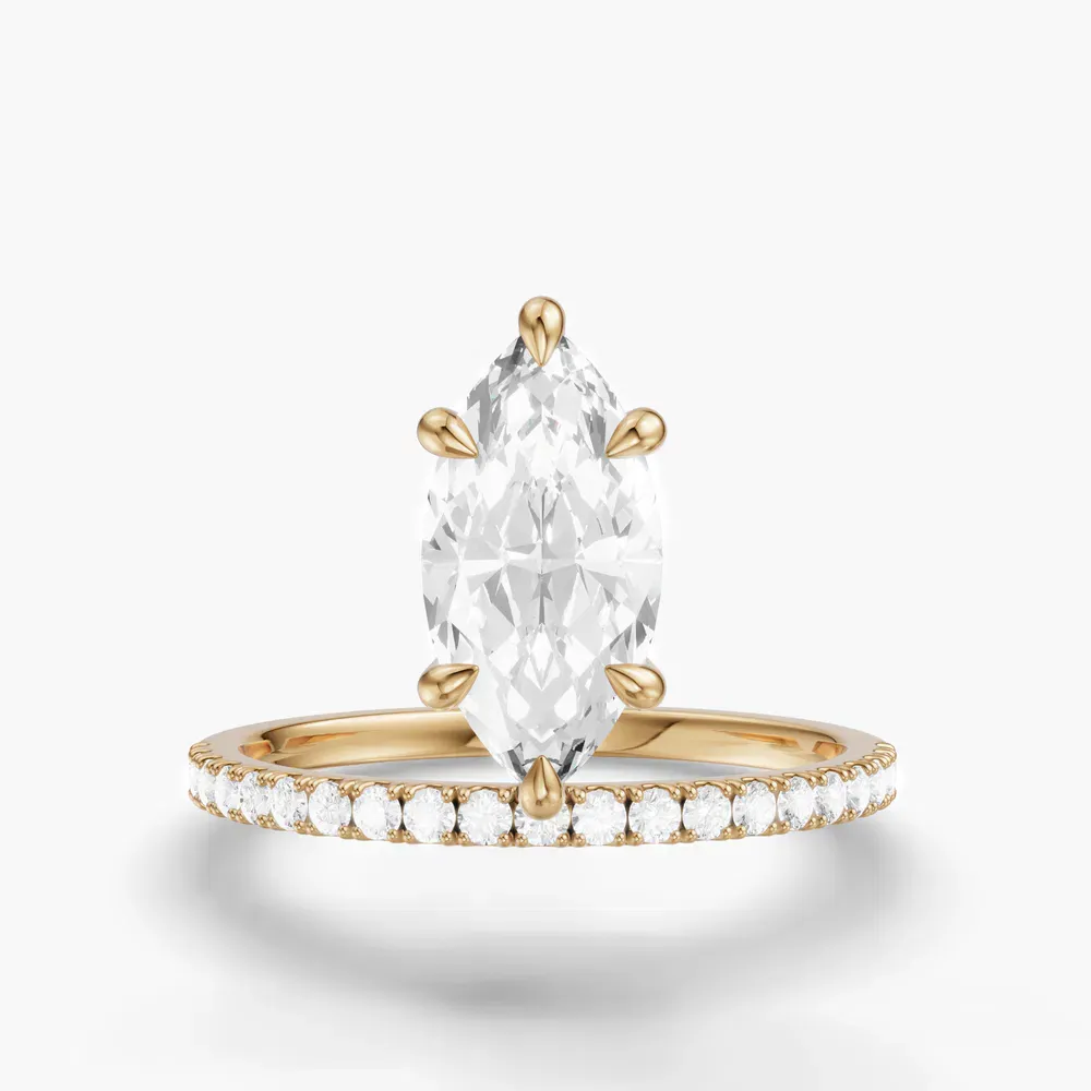 Certified 1 carat Lab Grown Diamond Marquise Cut Solitaire, Floating, Side Stone Engagement Ring in 14K Yellow Gold-Vera