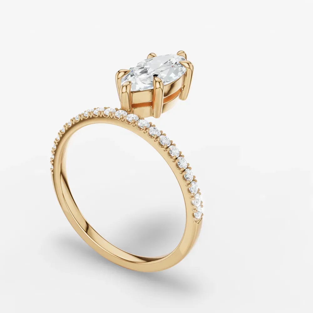 Certified 1 carat Lab Grown Diamond Marquise Cut Solitaire, Floating, Side Stone Engagement Ring in 14K Yellow Gold-Vera