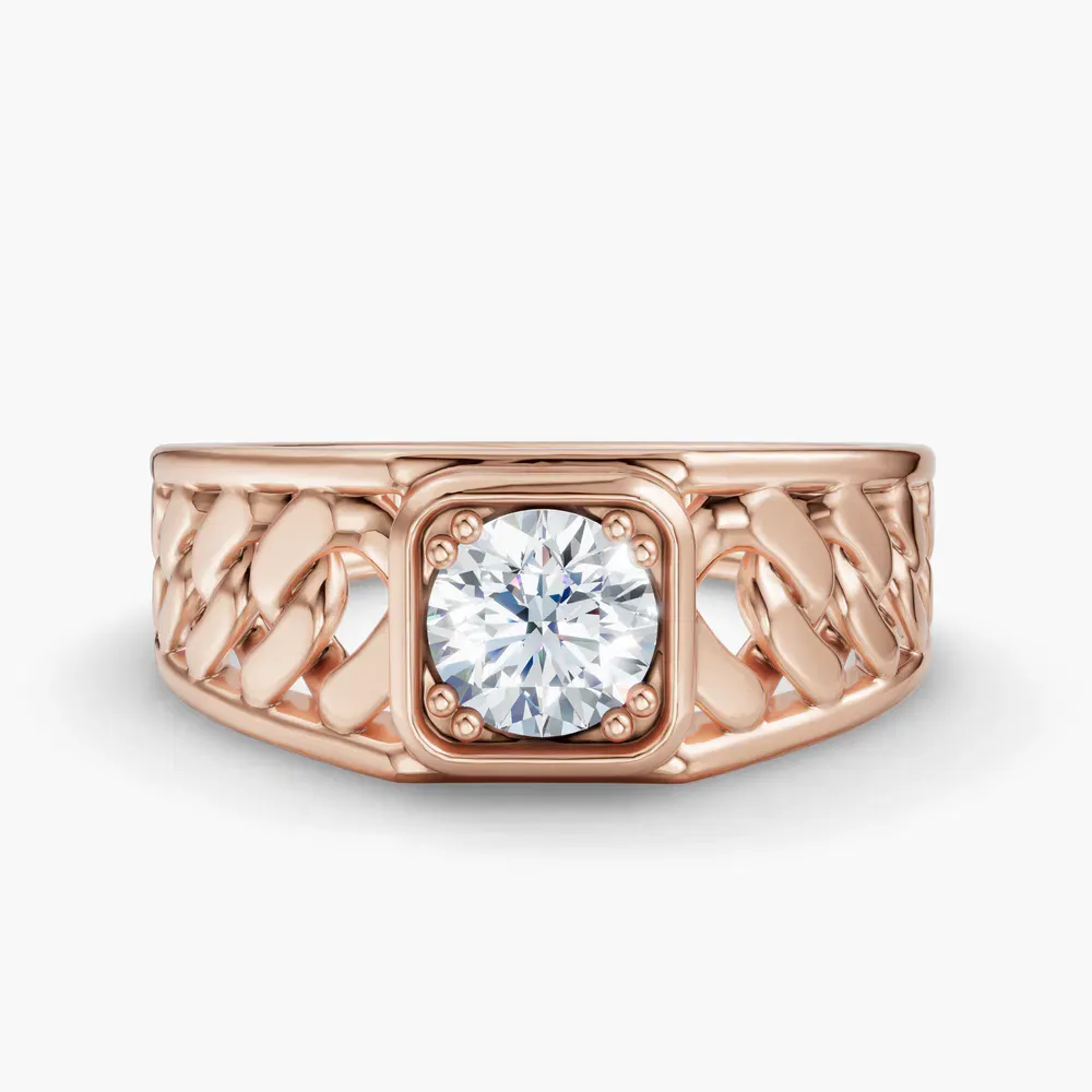 Certified 0.5 carat Lab Grown Diamond Round Cut Men's Engagement Ring in 14K Rose Gold-Cuban