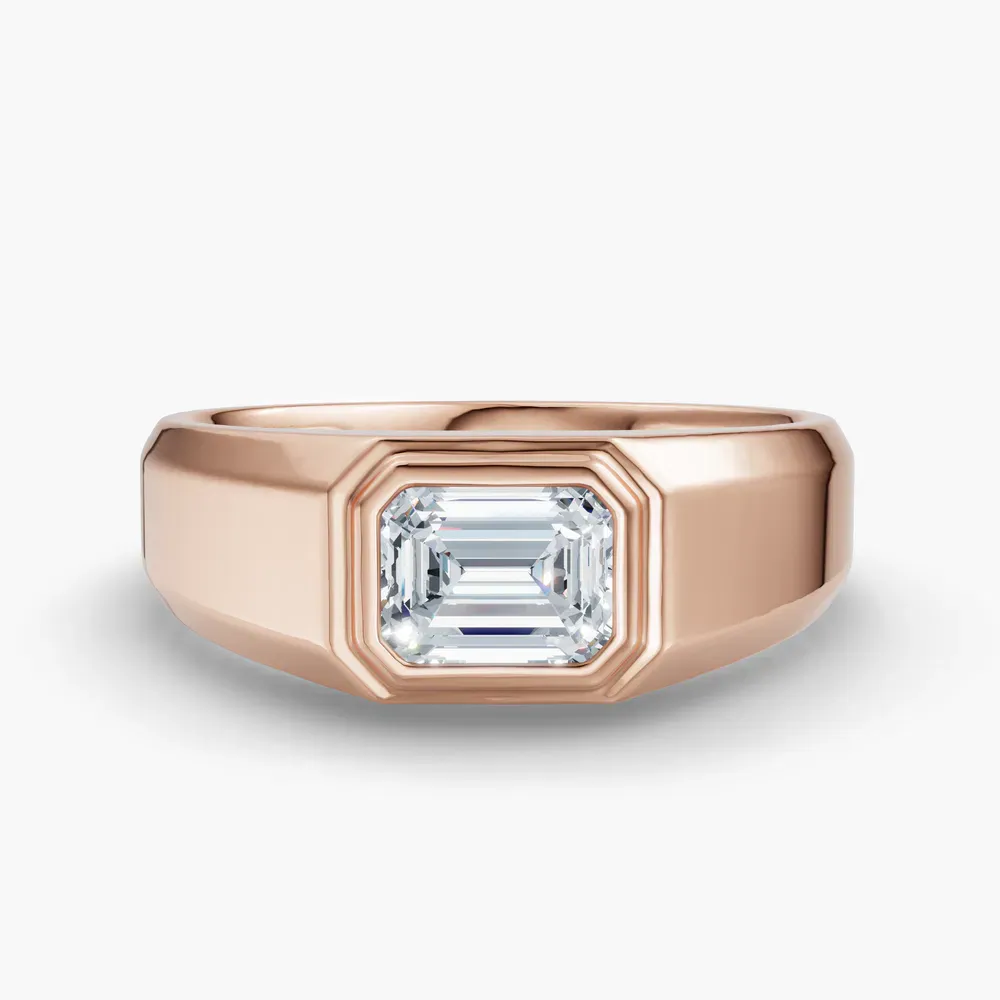 Certified 1 carat Lab Grown Diamond Emerald Cut Men's Engagement Ring in 14K Rose Gold-Zenithx