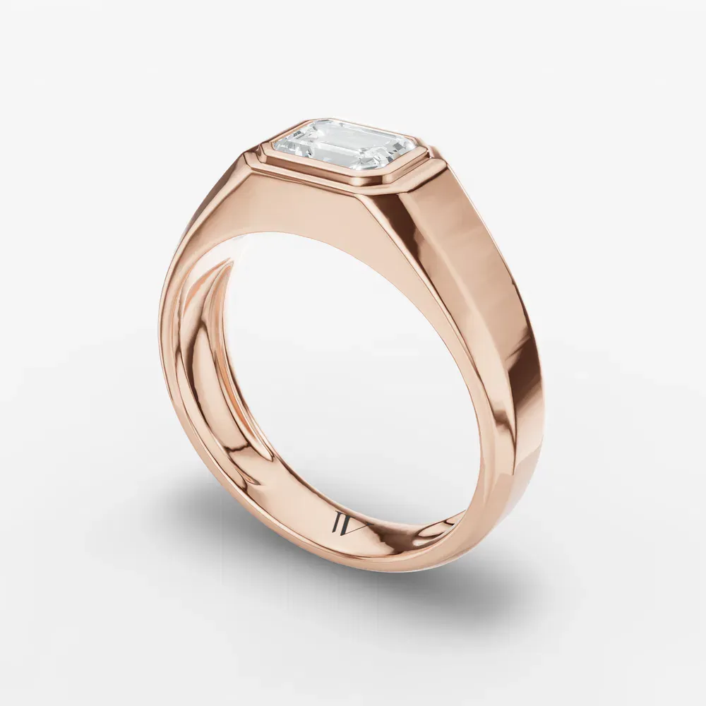 Certified 1 carat Lab Grown Diamond Emerald Cut Men's Engagement Ring in 14K Rose Gold-Zenithx