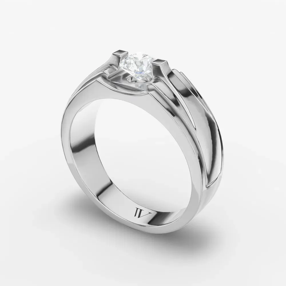 Certified 0.5 carat Lab Grown Diamond Round Cut Men's Engagement Ring in 14K White Gold-Krynex