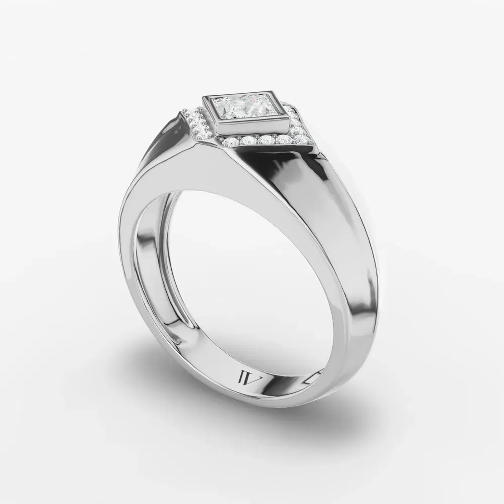 Certified 0.5 carat Lab Grown Diamond Princess Cut Men's Engagement Ring in 14K White Gold-Edge