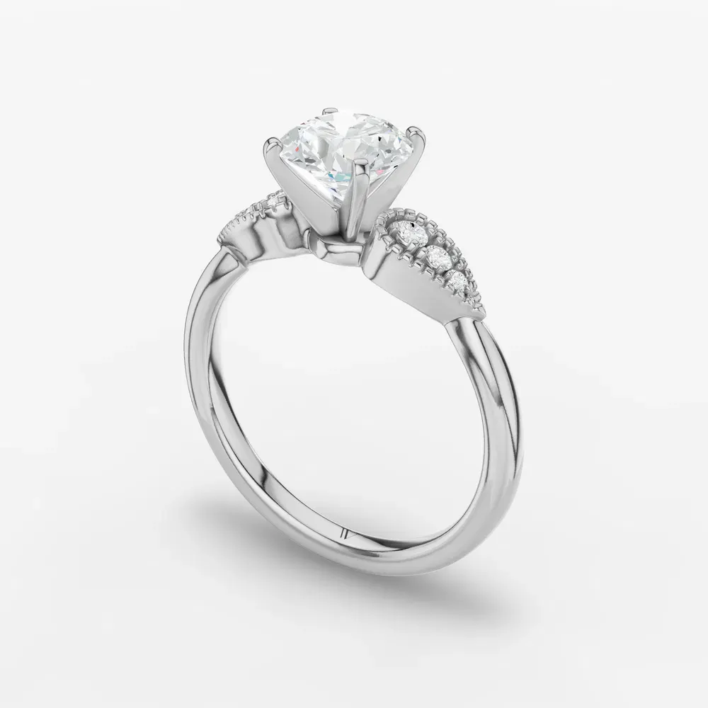 Certified 1 carat Lab Grown Diamond Round Cut Milgrain, Vintage, Four Prong Engagement Ring in 14K White Gold-Yerlin